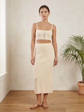 NWT Reformation Women’s Magnolia Knit Almond Cropped Top & Midi Skirt Set Sz XL